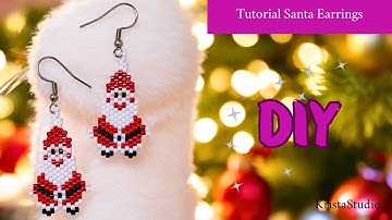 Seed Bead Earrings Santa, Tutorial step by step Christmas earrings, Beading Brick stitch pattern