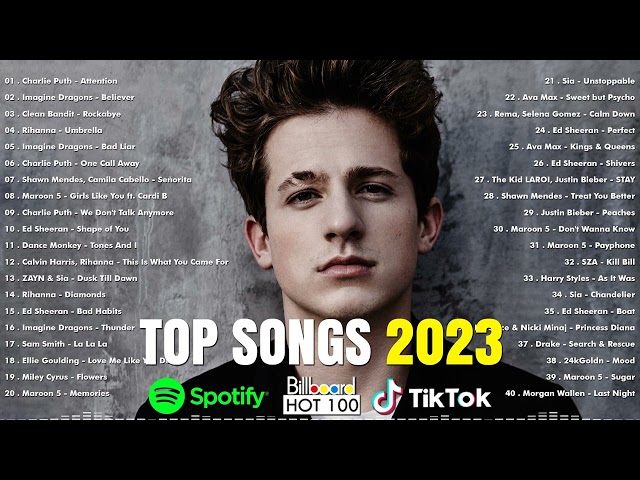 Billboard Hot 100 Songs of 2023 - Miley Cyrus, Ed Sheeran, Maroon 5, Shawn Mendes, Justin Bieber class=
