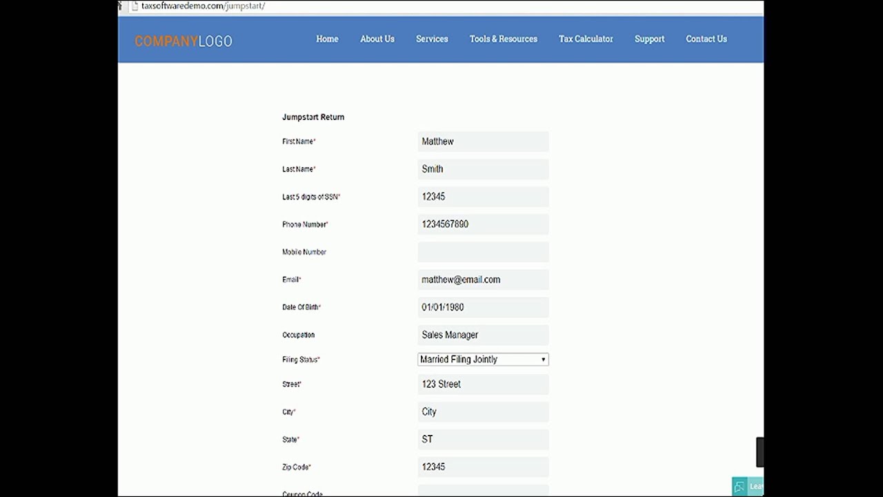 Website Feature: Jumpstart Tax Return