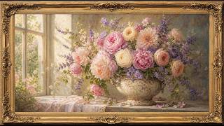 Gold Framed Vintage Spring Frame TV Art | Elegant Floral Art Screensaver