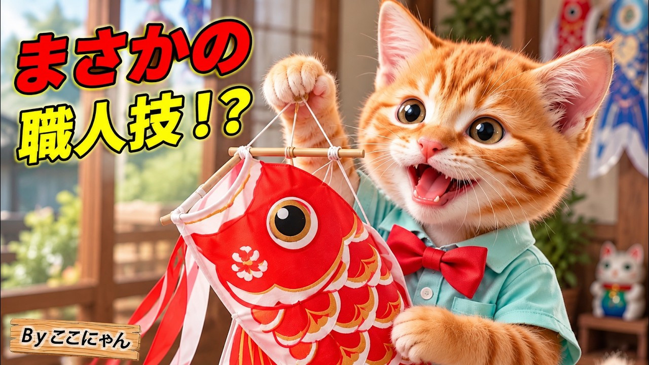 まさかの大成功】ココニャンが凧工房でバイトに挑戦！手作り凧は空に