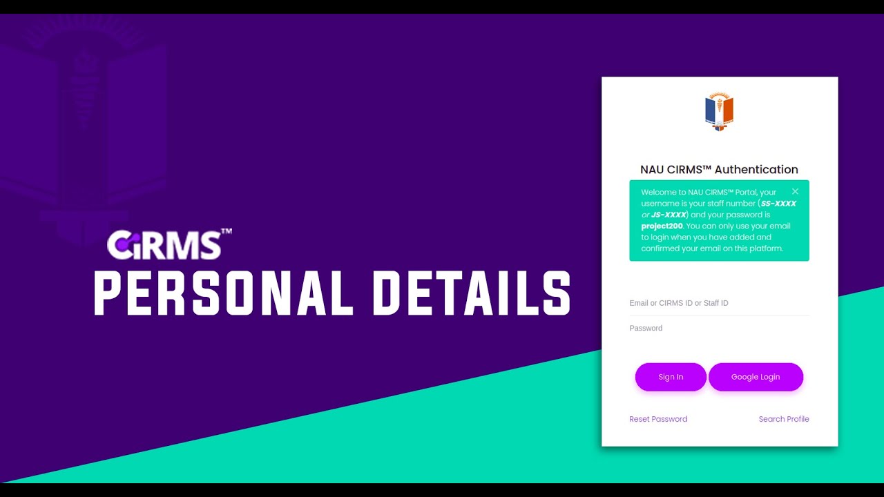 CIRMS Personal Details Setup - YouTube