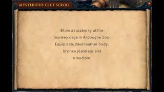 Blow a raspberry at the monkey cage in Ardougne Zoo  Equip a studded leather body, bronze platelegs
