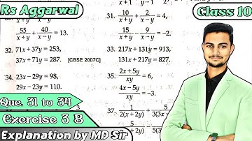 Ex 3B Q31 to Q34 Class 10 Rs Aggarwal |Linear Equation in 2 Variable| Chapter 3 | CBSE 2023 | MD Sir