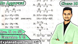 Ex 3B Q31 to Q34 Class 10 Rs Aggarwal |Linear Equation in 2 Variable| Chapter 3 | CBSE 2023 | MD Sir