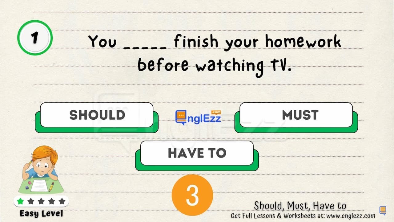 Should, Must, Have to Exercises 🍎 Grammar Test English #quiz ️ Beginner