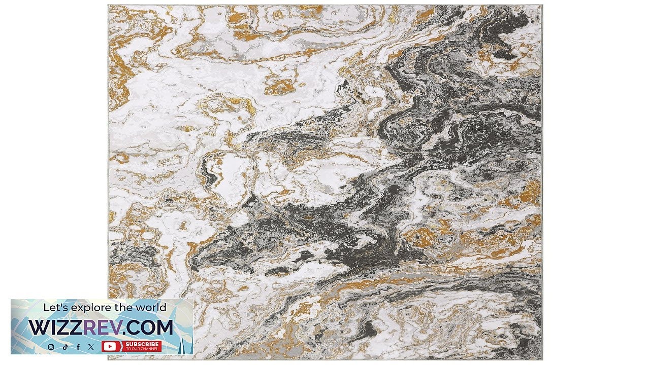 Ковер Garvee Abstract Grey 9x12 с мраморным рисунком, нескользящий, можно стирать в стиральной ма...