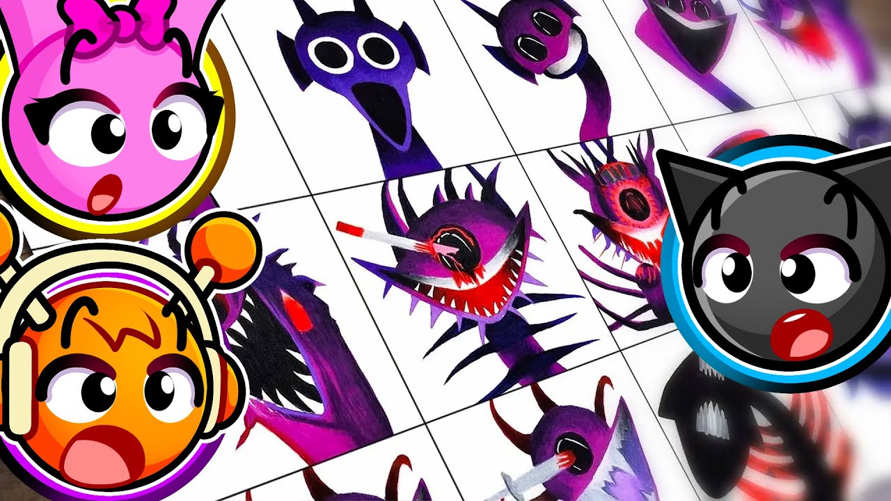 Turma sprunki DESENHA DURPLE FASE 1 ATÉ FASE 16