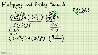 Algebra - Polynomials: Multiplying and Dividing Monomials Examples