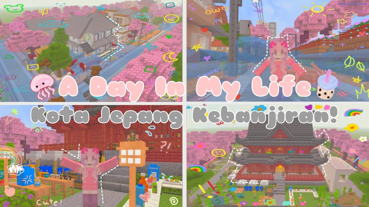 ꕤ*.ﾟ🌊 A Day In My Life || Musim Hujan Kota Jepang Kebanjiran 🌧🗾 #minecraft #kawaiiworld #fyp