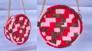 Round Camouflage Plastic Canvas Bag Tutorial || EsthonCrochet 