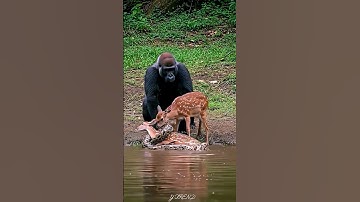 Gorilla save a gazelle from python 🤔 #youtubeshorts