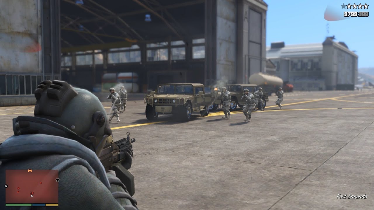 GTA V Trevor's Juggernaut Massacre At Military Base + 5 Star Wanted Level Escape [PEV: DTAR ]