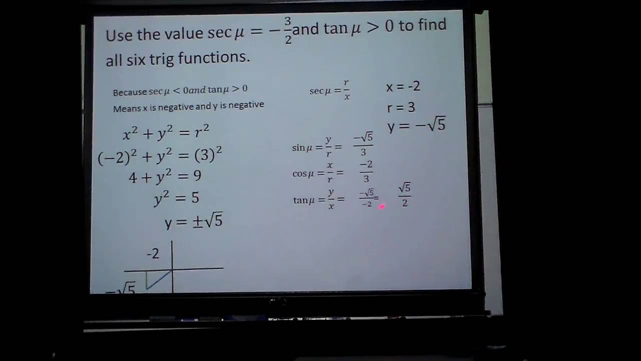 Using Trig Identities Find all six trig functions using x y and r - YouTube