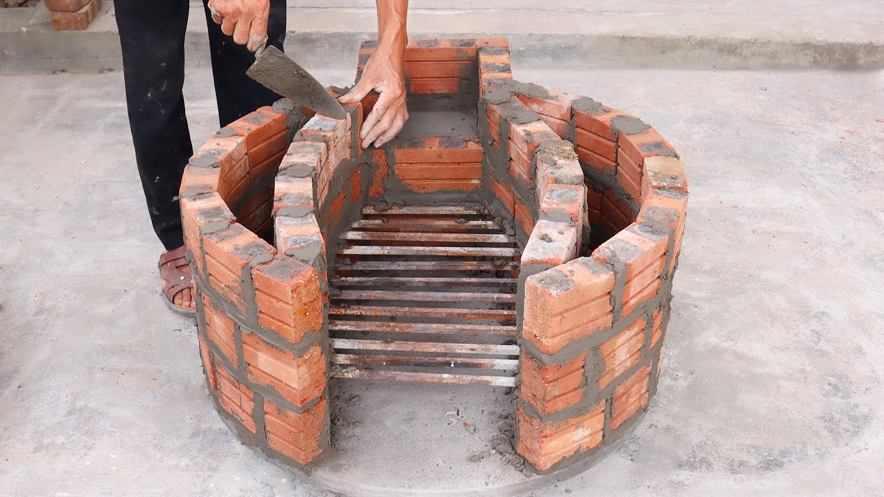 Build a beautiful smokeless wood stove with red bricks and cement - YouTube