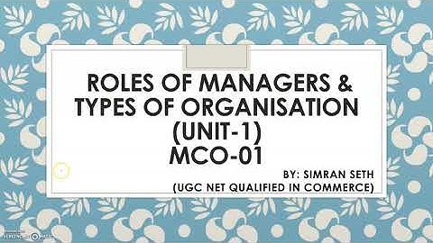 ROLES OF MANAGERS & TYPES OF ORGANISATION (PART-4) | MCO-01 | UNIT-1 | IGNOU | M.COM