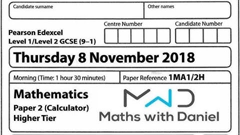 Edexcel GCSE Maths - Paper 2 Higher Tier Nov 2018 Q18