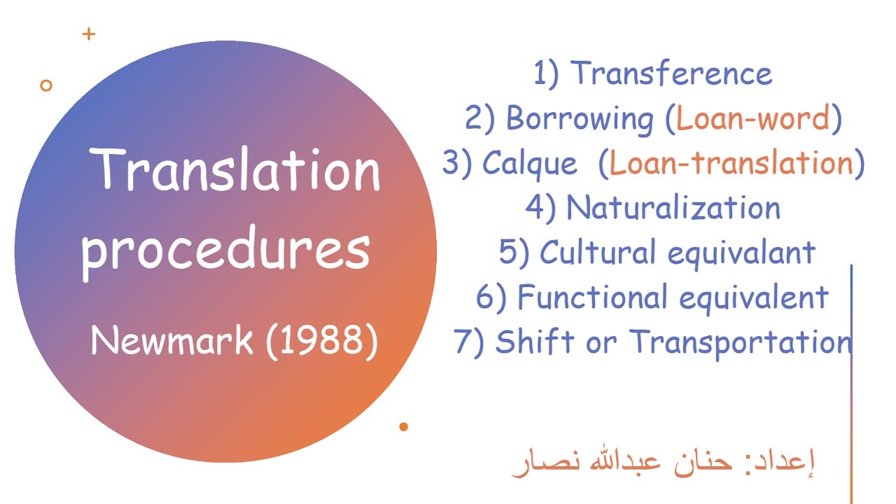إجراءات الترجمة وفقا للعالم نيومارك Translation procedures (Newmark)