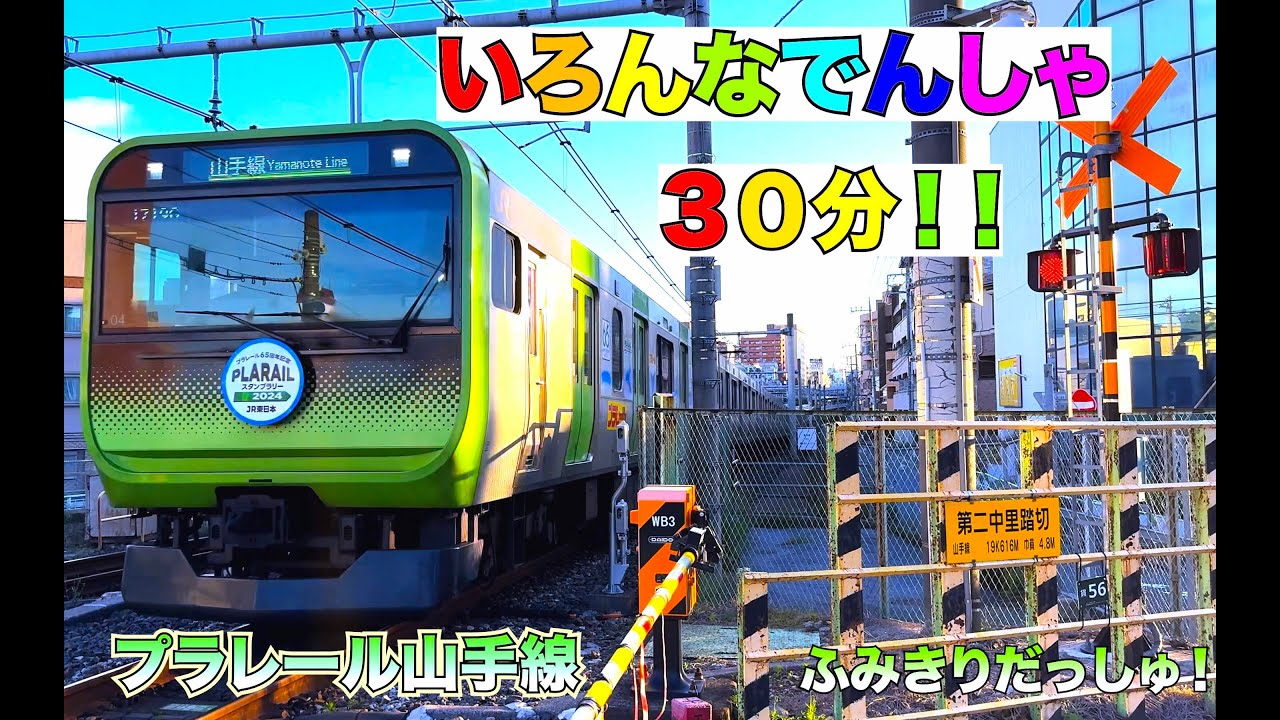 【電車】人気【踏切】プラレール山手線と全国のいろんな電車たっぷり30分！新幹線　電車好きの子供　大人　アンパンマン電車　京急　特急　やくも　埼京線 鉄道　JR train railway　パンダ
