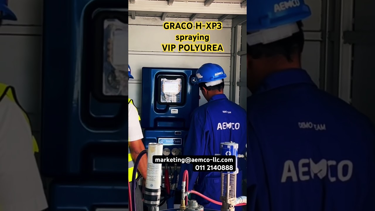 GRACO hydraulic Reactor H-XP3 spraying VIP polyurea in MISK project Riyadh #aemco #waterproofing
