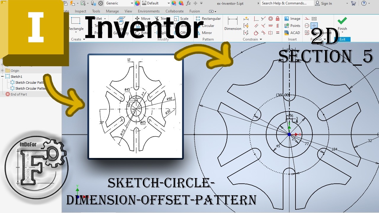 Inventor 2D Sketch — Pattern, Offset & Circle Tools 🔁⚙️ | Section 5 ...