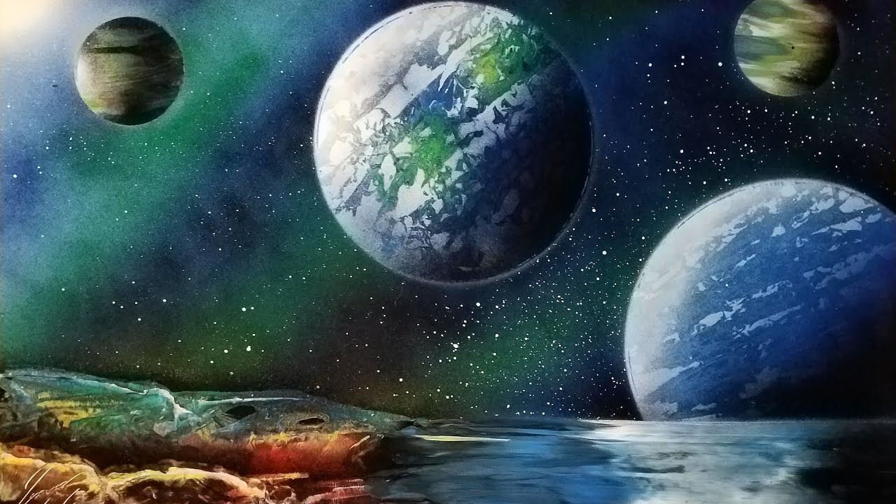 Earth from afar SPRAY PAINT ART TUTORIAL YouTube