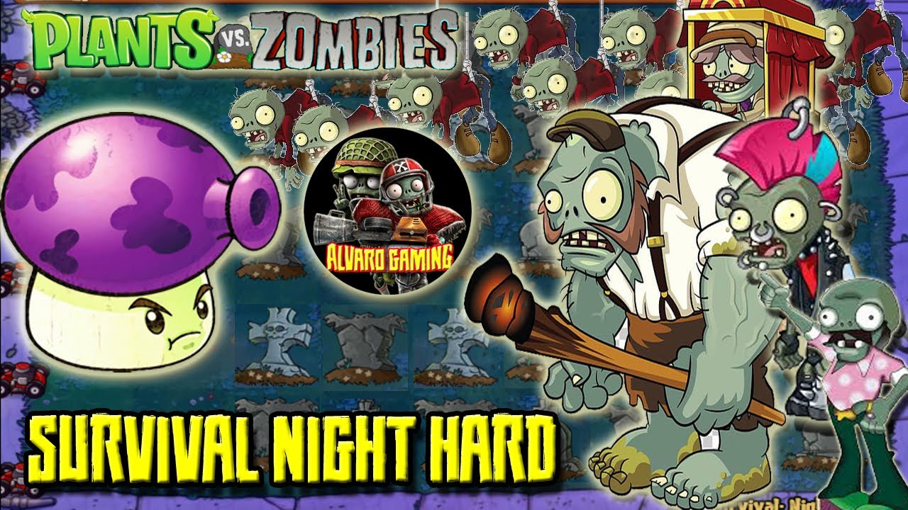 Plants VS Zombies Survival Night Hard - YouTube