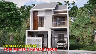 DESAIN RUMAH 7X10 METER 2 LANTAI 3 KAMAR TIDUR