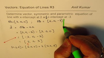 Determine Vector Symmetric and Parametric Equation of Line from Given Intercepts