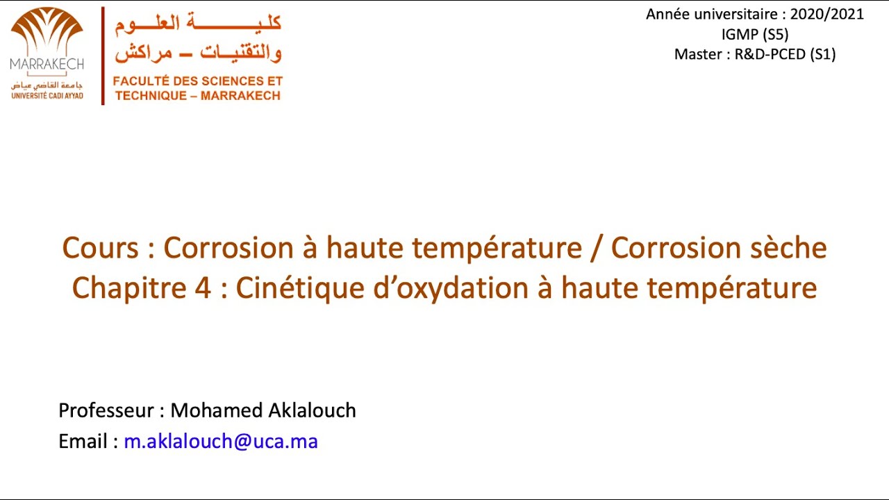 Corrosion à haute température: Chapitre 4 Cinétique d'oxydation des métaux à haute température
