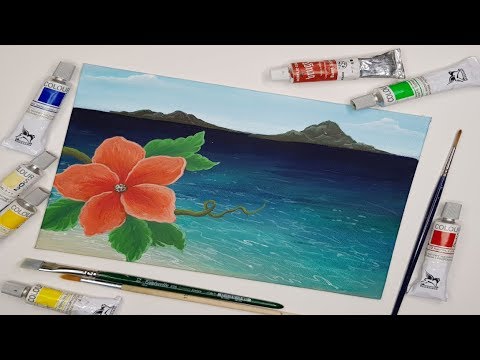 plaja 🌺How to Paint Hibiscus Flower | Tropical Island Acrylic Painting for Beginners