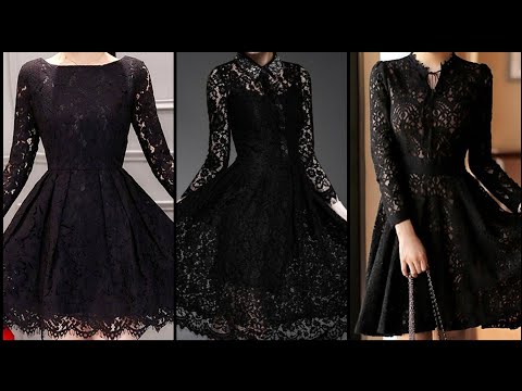 black lace skater dress