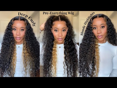 Deep CURLY Waves | Pre-Everything Blonde Highlights Wig, No Glue Needed Ft. Amanda Hairs