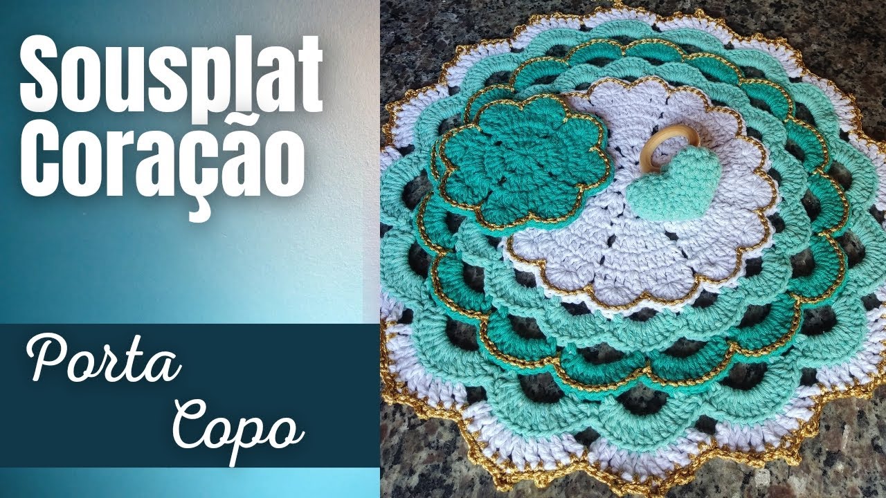 Porta Copo Crochê - Jogo de Sousplat Luxo Coração - Reaproveitando sobras de barbante