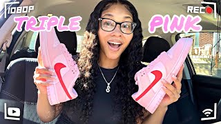 NIKE TRIPLE PINK DUNK LOW UNBOXING + ON FOOT REVIEW