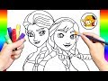 リカちゃんが塗り絵に挑戦♪ディズニープリンセスのアナとエルサを描くよ♡英語の色を覚えよう⭐︎
