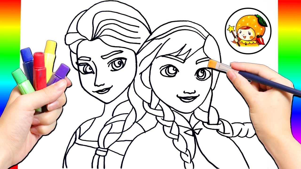 Challenges Painting I Will Draw Ana And Elsa At Disney Princess Learn The Color Of English Youtube