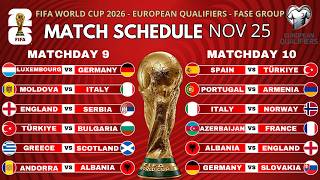 🔴FIFA World Cup 2026 - UEFA European Qualifiers: Match Schedule & Fixtures Today - Nov 2025