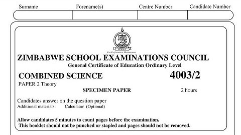 ZIMSEC Combined Science, Specimen Paper 2018, Solutions for Section A and Section B, well explained