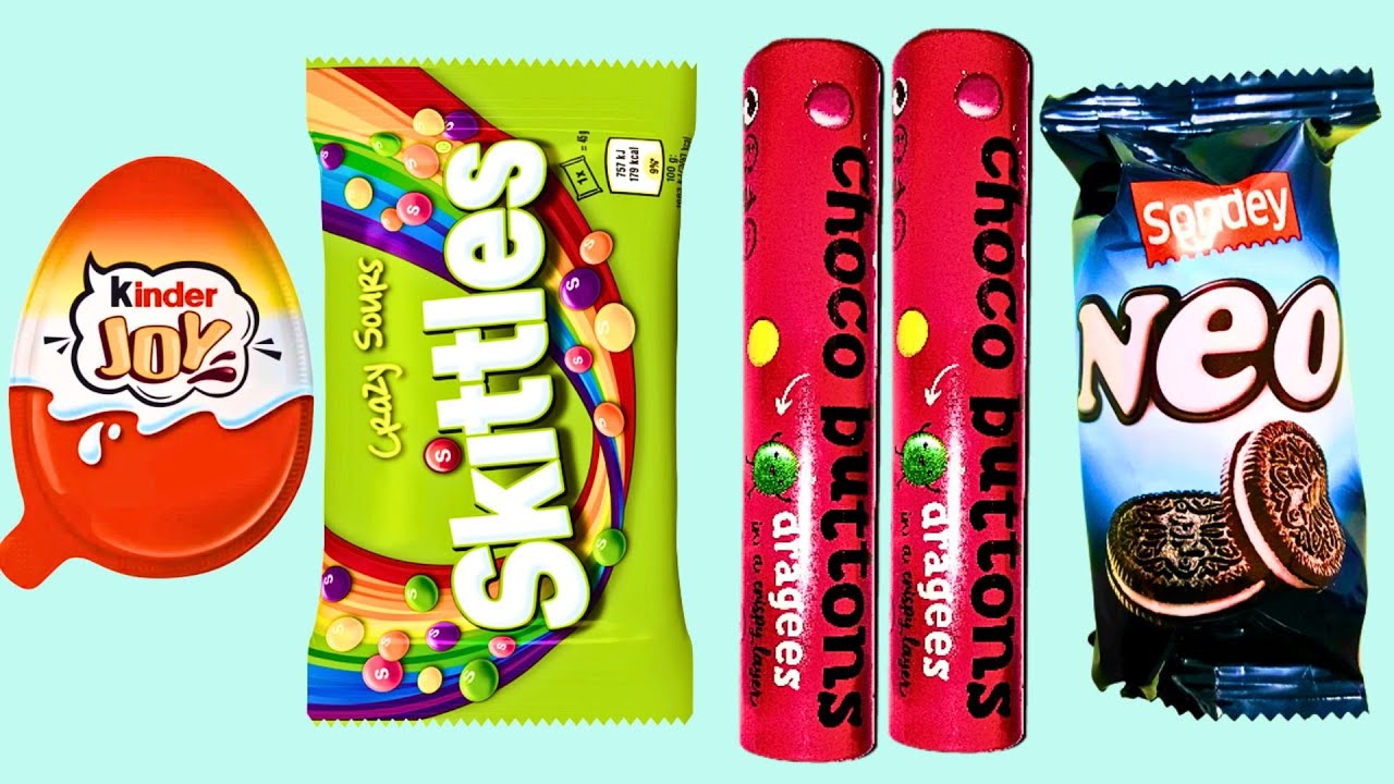 Kinder Joy Surprise Egg & Skittles Candy Cookies Oreo Opening YouTube
