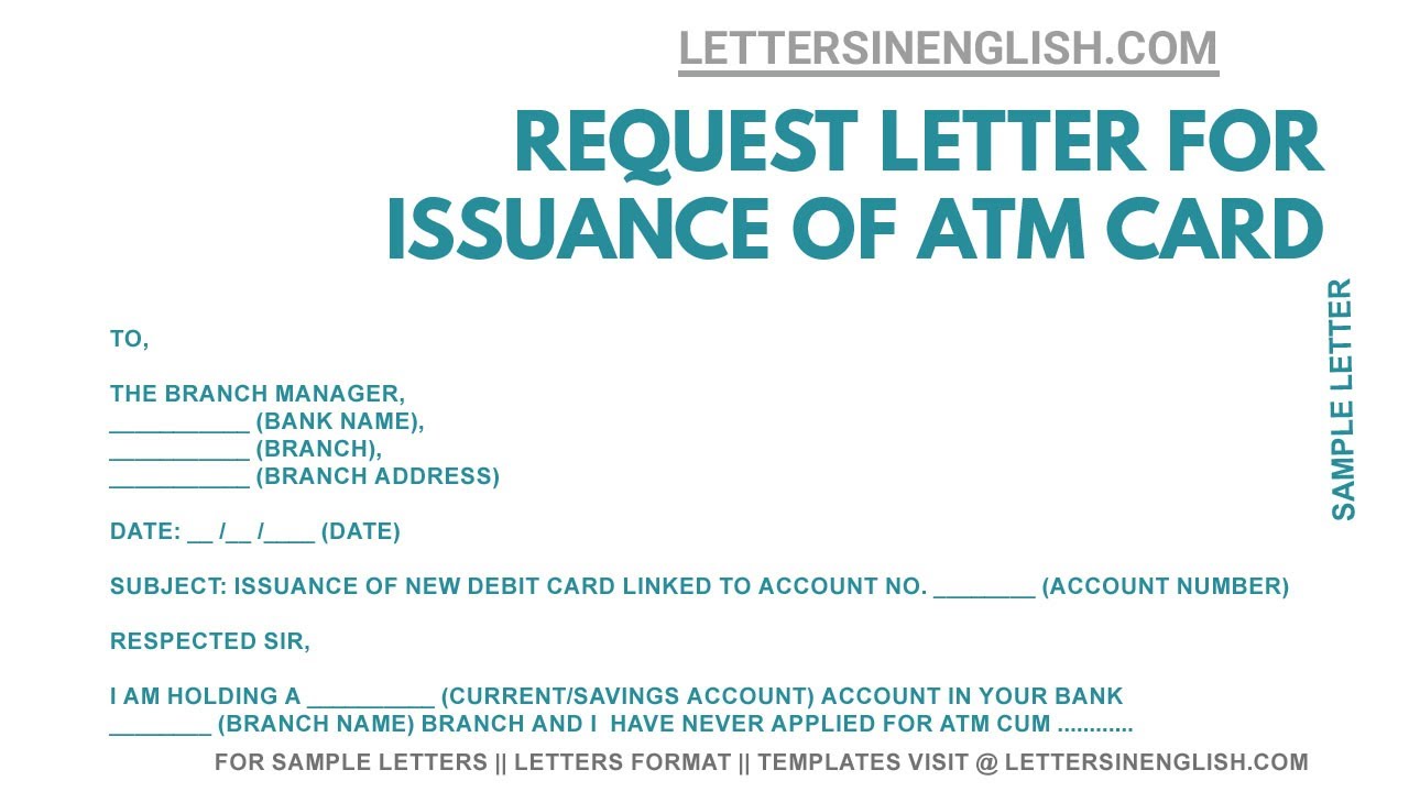 application letter for atm card withdrawal