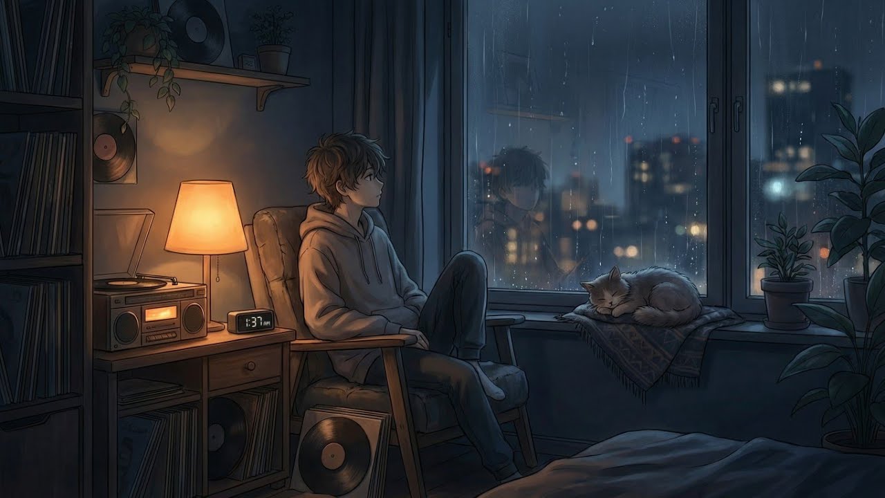 The Cat is Asleep and It's Raining Outside 🌙 Rain & Soft Piano for Sleep