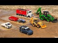 Tractor Jcb Cartoon Video | Omni Tractor Track Muddy Accident Pulling Out Two Jcb Diffender Car |