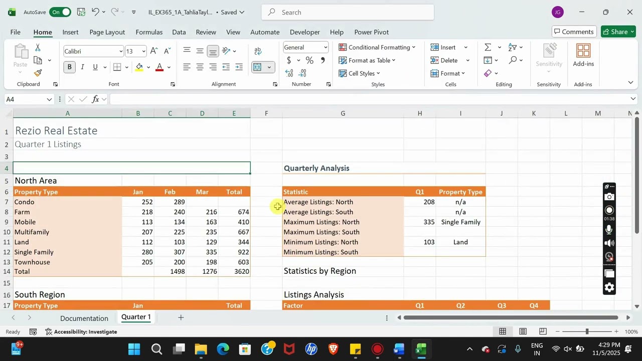 Illustrated Excel 365 | Module 1: SAM Project A Rezio Real Estate