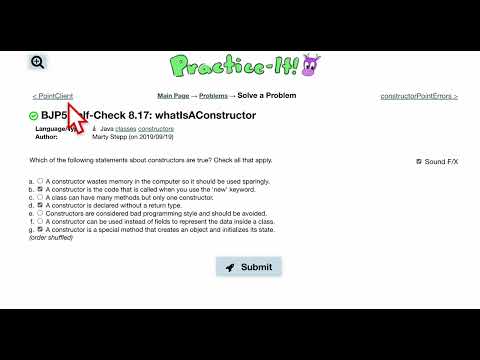 Java Practice It | Self-Check 8.17 whatIsAConstructor | classes, constructors
