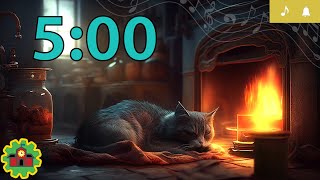 5 Minute Timer COZY CAT RELAXING with Music and Alarm