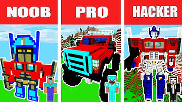 Minecraft NOOB vs PRO vs HACKER: MODERN TRANSFORMERS OPTIMUS STATUE HOUSE BUILD CHALLENGE