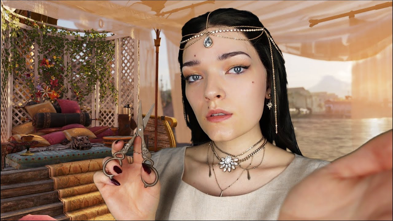 Egyptian Servant cuts your Hair 🐪👸🏻 Queen Cleopatra ASMR Roleplay (hair cutting & touching)