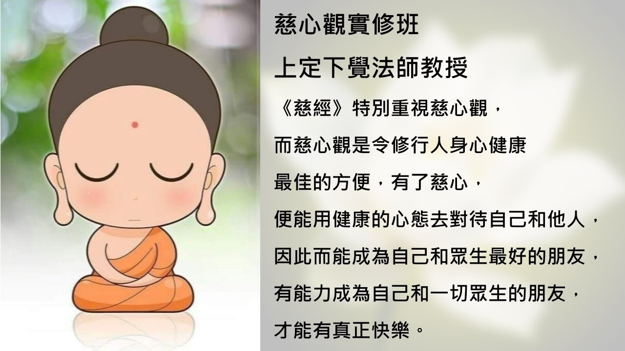 慈心觀實修班 第一課 節錄 四護衛禪 (一) 上定下覺法師教授 - YouTube