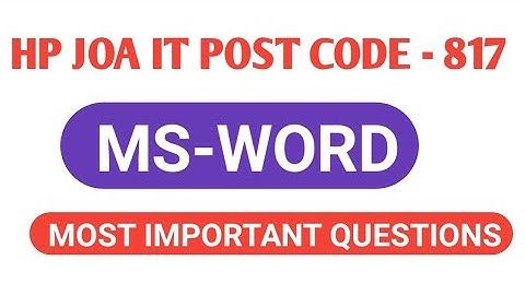 HP JOA !! MS WORD || Most Important MCQs || MS-WORD MCQ !!